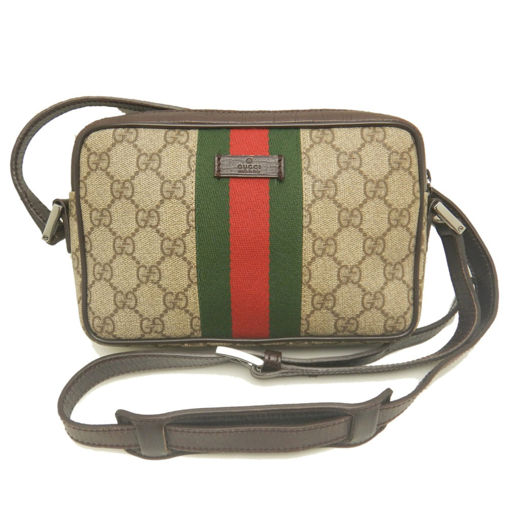GUCCI 162910 Shoulder Bag GG Supreme Canvas x Leather Beige Brown Women's 254279